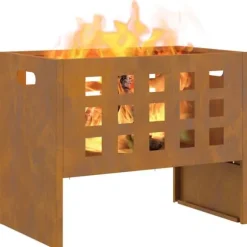 Rektangulär vedeldad eldstad i Corten stål | Storlek: 50x30x40 cm | Färg: Brun