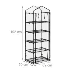 Relaxdays Balkongrön, PVC-fodral, stålstruktur, 5 hyllor, HxBxD: ca. 192 x 69 x 50 cm, svart/genomskinlig