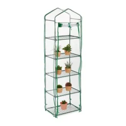 Relaxdays Balkongväxthus, 5 hyllor, järn, PVC-duk, H x B x D : 193 x 58 x 36 cm, transparent och grön