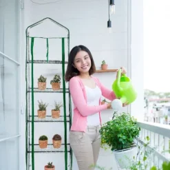 Relaxdays Balkongväxthus, 5 hyllor, järn, PVC-duk, H x B x D : 193 x 58 x 36 cm, transparent och grön