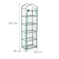 Relaxdays Balkongväxthus, 5 hyllor, järn, PVC-duk, H x B x D : 193 x 58 x 36 cm, transparent och grön