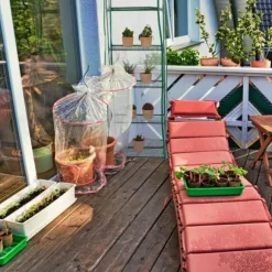 Relaxdays Balkongväxthus, 5 hyllor, järn, PVC-duk, H x B x D : 193 x 58 x 36 cm, transparent och grön