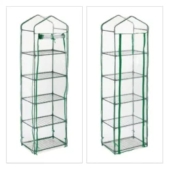 Relaxdays Balkongväxthus, 5 hyllor, järn, PVC-duk, H x B x D : 193 x 58 x 36 cm, transparent och grön