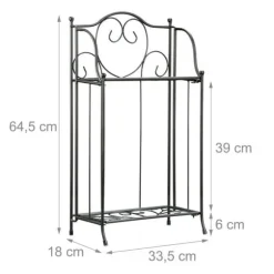 Relaxdays Blomsterhylla i metall 2 plan utomhus växtstöd balkong terrass trädgård HxBxD: 64,5 x 33,5 x 18 cm, svart