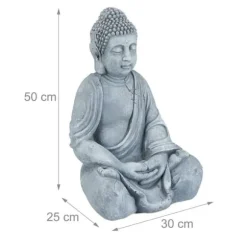 Relaxdays Buddha-statyn, Buddha-figur, trädgårdsdekoration, keramikskulptur, Zen 50 cm, ljusgrå