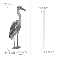 Relaxdays Dekorativ hägerstaty, skydd mot fiskjägare, stående fågel, damm, för plantering, PE, grå