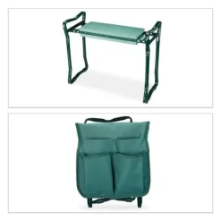 Relaxdays knäskydd, mjukt sittunderlag, 2 väskor, hopfällbar, knähjälpmedel, trädgårdsarbete, upp till 150 kg, HLP 50x60x27,5cm grön