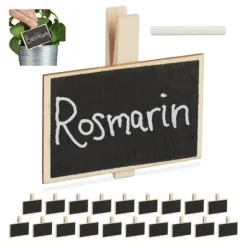 Relaxdays Pincetter för växtidentifiering, set med 20, återanvändbara, med kritor, i trä, natur/svart