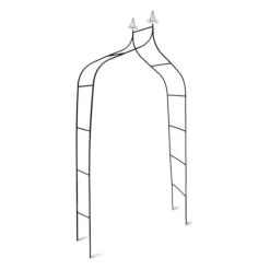 Relaxdays Rosentrellis i metall, stöd för klätterväxter, HxLxP: 255 x 140 x 38 cm, dekorativa spetsar, grön