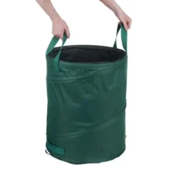 Relaxdays Självbärande trädgårdsavfallspåsar, 3-pack, 90 L, 3 handtag, soptunna, UV-beständig, vattentät, grön