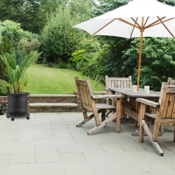 Relaxdays stöd för rullande växter, rund, i metall, rullande bricka för blomkrukor, antik utseende, brun