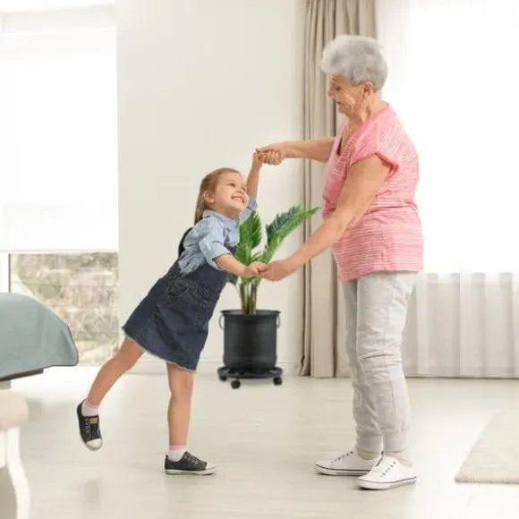Relaxdays stöd för rullande växter, rund, i metall, rullande bricka för blomkrukor, antik utseende, brun