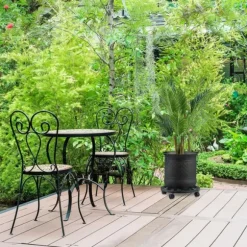 Relaxdays stöd rullande växter rund, i metall, rullande fat blomkrukor, antik utseende, grön