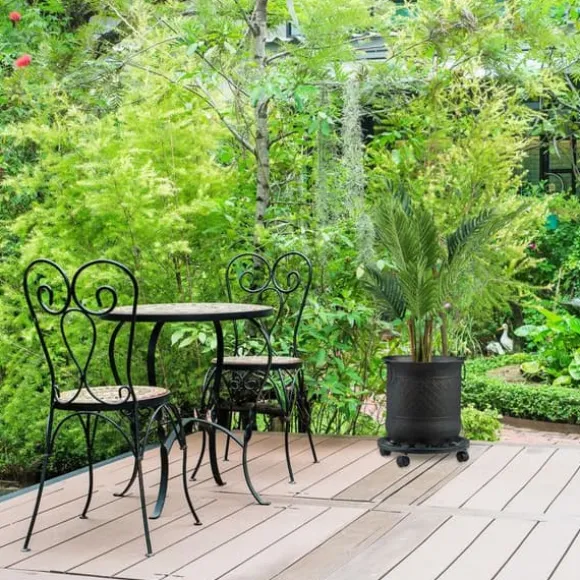 Relaxdays stöd rullande växter rund, i metall, rullande fat blomkrukor, antik utseende, grön