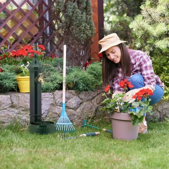 Relaxdays Trädgårds-/terrassfontän, antik design, kran, behållare, H x L x P: 72 x 26 x 31 cm, mörkgrön