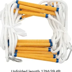 Repstege - Brand-/Räddningsstege - 12 m Längd - För Brandutrymning - Säkerhetskarbin - Brandsäker - Bärbar - Förlängningsbar