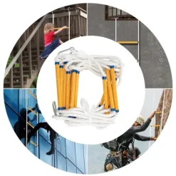 Repstege 12 m, räddnings- och brandstege, med karbinhakar, flamskyddad, för evakuering