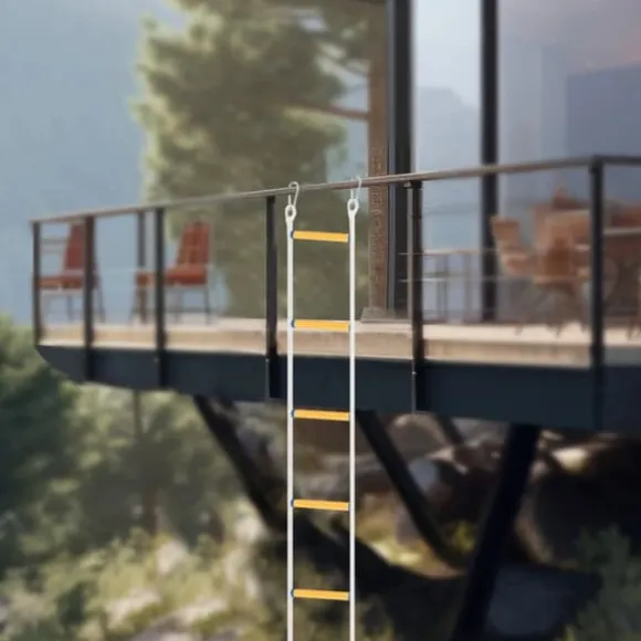 Repstege 12 m, räddnings- och brandstege, med karbinhakar, flamskyddad, för evakuering