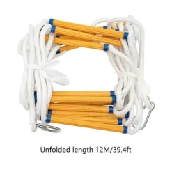 Repstege 12 m, räddnings- och brandstege, med karbinhakar, flamskyddad, för evakuering