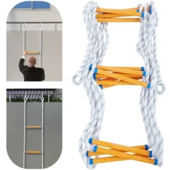 Repstege för nödutrymning - Portabel räddnings-/klätterstege - Höjd 3,8 m - Bredd 30 cm - Maxbelastning 100/120 kg - Fällbar - Färg Blå/Vit/Gul