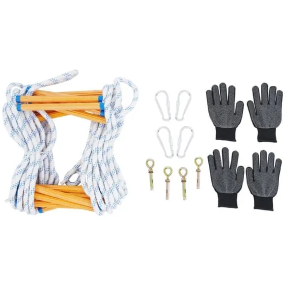 Repstege för nödutrymning - Portabel räddnings-/klätterstege - Höjd 3,8 m - Bredd 30 cm - Maxbelastning 100/120 kg - Fällbar - Färg Blå/Vit/Gul