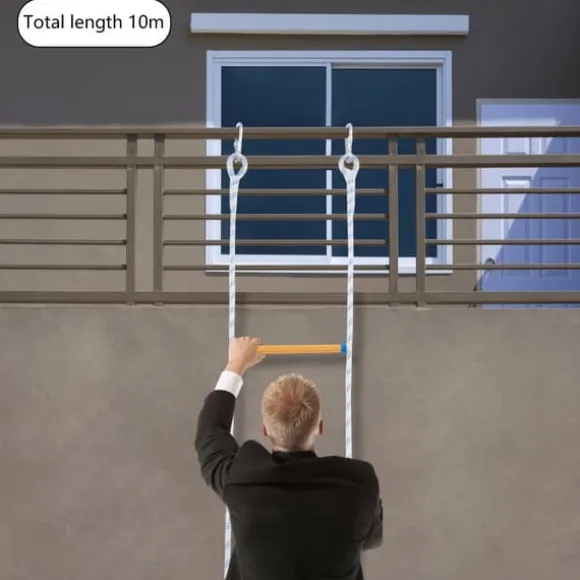 Repstege för nödutrymning - Portabel räddnings-/klätterstege - Höjd 3,8 m - Bredd 30 cm - Maxbelastning 100/120 kg - Fällbar - Färg Blå/Vit/Gul