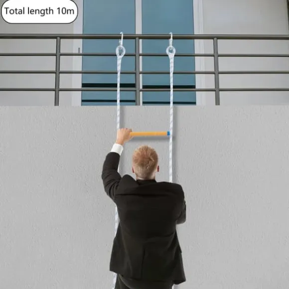 Repstege för nödutrymning - Portabel räddnings-/klätterstege - Höjd 3,8 m - Bredd 30 cm - Maxbelastning 100/120 kg - Fällbar - Färg Blå/Vit/Gul