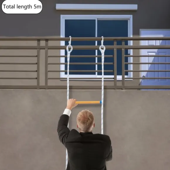 Repstege för nödutrymning - Portabel räddnings-/klätterstege - Höjd 3,8 m - Bredd 30 cm - Maxbelastning 100/120 kg - Fällbar - Färg Blå/Vit/Gul