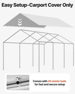 Reservtak för carport - Presenning 3 x 6 m - UV-beständig - Vattentät - Kraftig - Med bollsnoddar - Ram ingår ej - Grå