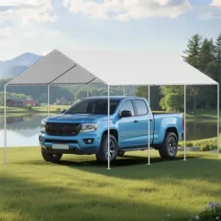 Reservtak för carport - Presenning 3 x 6 m - UV-beständig - Vattentät - Kraftig - Med bollsnoddar - Ram ingår ej - Grå