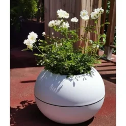 RIVIERA GRANIT BOULE rund blomlåda - Plast - Diameter 40 cm - Vit