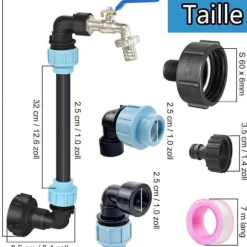 Robinet Cuve 1000L - Robinet IBC Col de Cygne de Cuve - Robinet en laiton - S60x6 - Filetage Grossier 3/4'' - 32cm