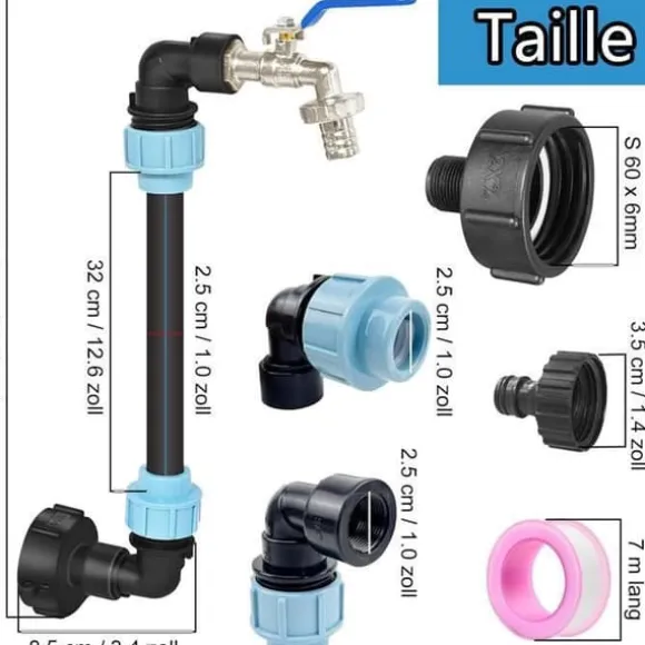 Robinet Cuve 1000L - Robinet IBC Col de Cygne de Cuve - Robinet en laiton - S60x6 - Filetage Grossier 3/4'' - 32cm