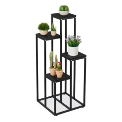 Robust svart blomstertrappa med 4 hyllor