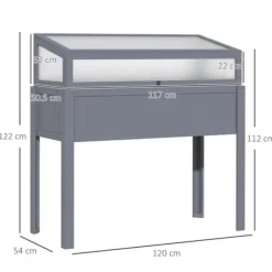 Rootz - Upphöjt växthus - Upphöjt växthus - 2-i-1 träväxthus - Med förhöjd trädgårdslåda - Upphöjd säng - Öppningsbar topp för blommor - Grå - 120 x 5 | CDON