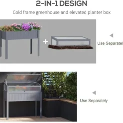Rootz - Upphöjt växthus - Upphöjt växthus - 2-i-1 träväxthus - Med förhöjd trädgårdslåda - Upphöjd säng - Öppningsbar topp för blommor - Grå - 120 x 5 | CDON