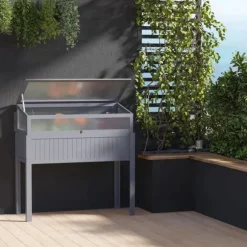 Rootz - Upphöjt växthus - Upphöjt växthus - 2-i-1 träväxthus - Med förhöjd trädgårdslåda - Upphöjd säng - Öppningsbar topp för blommor - Grå - 120 x 5 | CDON