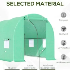 Rootz Folie Växthus - Tomat Växthus - Tunnel Växthus - Växthus - Grön - 445 X 190 X 200 CM