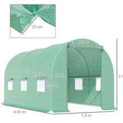 Rootz Folie Växthus - Tomat Växthus - Tunnel Växthus - Växthus - Grön - 445 X 190 X 200 CM