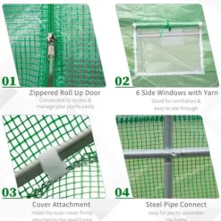 Rootz Folie Växthus - Tomat Växthus - Tunnel Växthus - Växthus - Grön - 445 X 190 X 200 CM