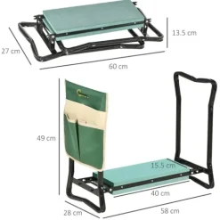 Rootz Kneeler - Vikbar trädgårdspall - 2 i 1 knästöd med verktygsväska - EVA - Skum - Grön - 58 x 28 x 49 cm
