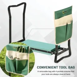 Rootz Kneeler - Vikbar trädgårdspall - 2 i 1 knästöd med verktygsväska - EVA - Skum - Grön - 58 x 28 x 49 cm