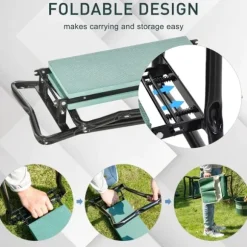 Rootz Kneeler - Vikbar trädgårdspall - 2 i 1 knästöd med verktygsväska - EVA - Skum - Grön - 58 x 28 x 49 cm