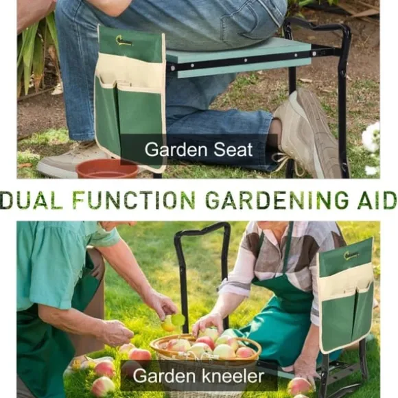 Rootz Kneeler - Vikbar trädgårdspall - 2 i 1 knästöd med verktygsväska - EVA - Skum - Grön - 58 x 28 x 49 cm