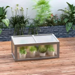 Rootz Miniväxthus - Trädgårdsväxthus - Trä + Polykarbonat - Grå - 90 x 46 x 40 cm