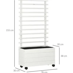 Rootz Planterkruka med spaljé - 4 hjul - Naturligt trä - Väderbeständig färg - Vit - 76 x 30 x 155 cm