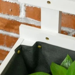 Rootz Planterkruka med spaljé - 4 hjul - Naturligt trä - Väderbeständig färg - Vit - 76 x 30 x 155 cm