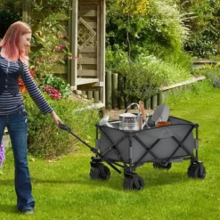 Rootz Transportvagn - Trädgårdsvagn - Strandvagn - Teleskophandtag - Justerbart handtag - Metall - Oxford - Mörkgrå - 108 x 53 x 59-89 cm