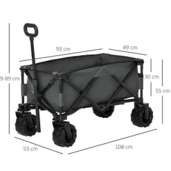 Rootz Transportvagn - Trädgårdsvagn - Strandvagn - Teleskophandtag - Justerbart handtag - Metall - Oxford - Mörkgrå - 108 x 53 x 59-89 cm