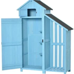 Rootz Trädgårdsbod - Trädgårdsskjul - Trädgårdsskjul - Verktygsskjul för förvaring - Trä - Himmelsblå - 130 x 54,5 x 180 cm